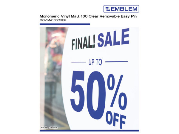 EMBLEM Monomeric Vinyl Matt 100 C R Easy Pin, 100 &micro;, 137cm, 50m